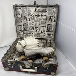 Vintage Chicago Roller Skates White Leather Union Made Pact No 260 & Skate‎ Box